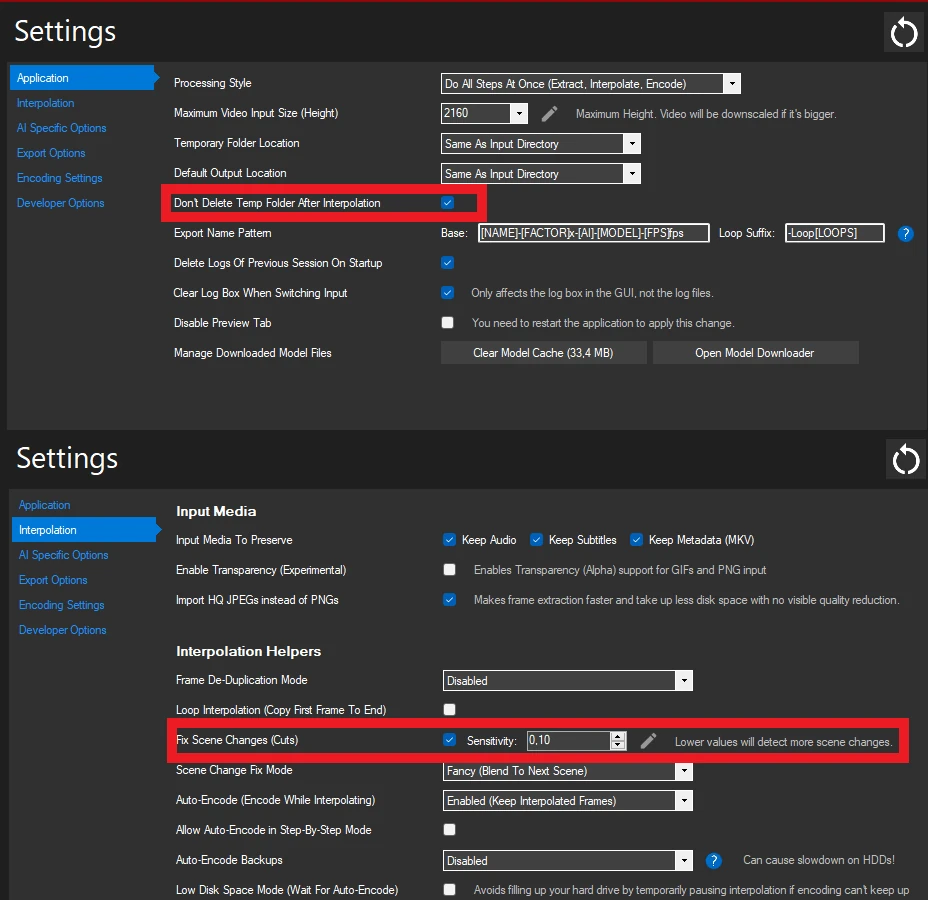 Flowframe settings