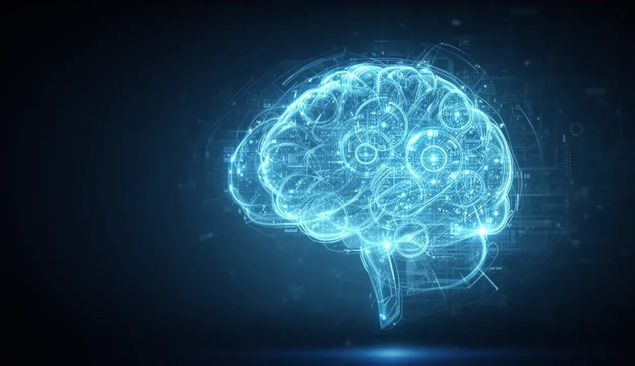 Glowing digital brain composed of light trails representing local AI architecture integration